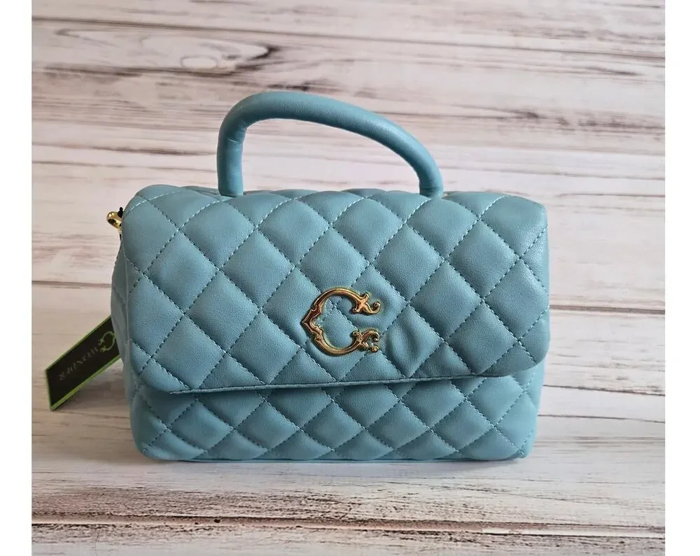 C. Wonder Blue Quilted Isla Satchel Shoulder Bag Purse Chain Strap New